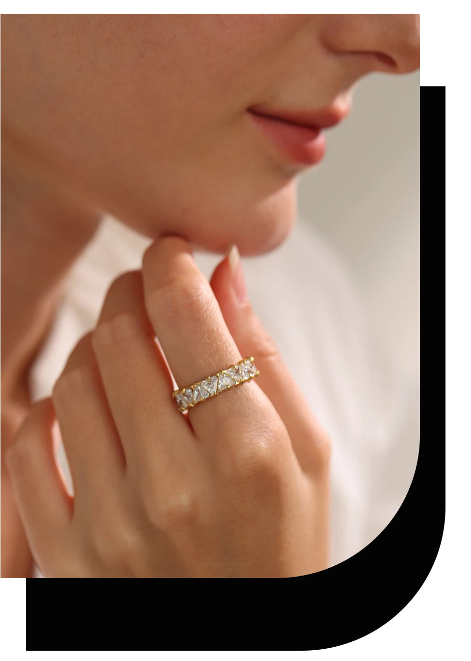 Yhpup Stainless Steel Delicate Bling Heart Cubic Zirconia Fashion Shiny Ring for Women High Quality Temperament Premium Jewelry