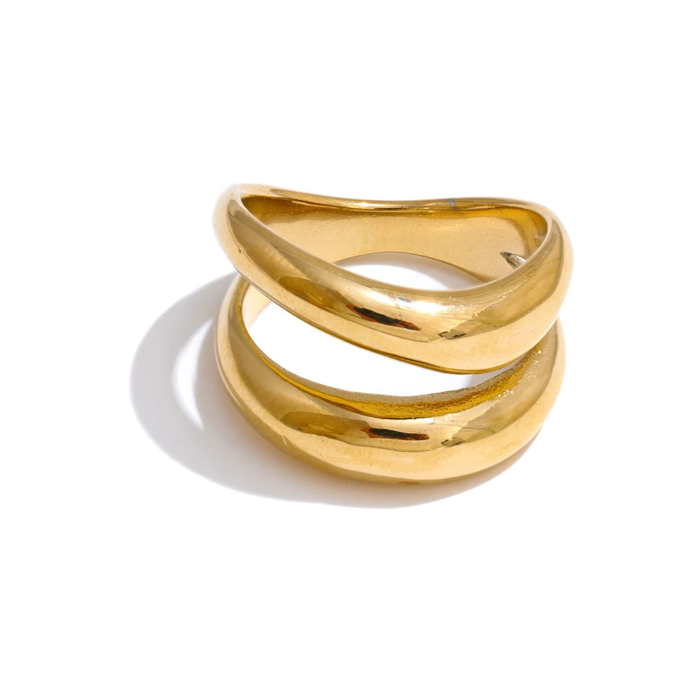 Yhpup 6789# Stainless Steel Metal Double Layer Geometric Cast High Quality Ring Water Resistant Texture Fashion Daily Jewelry