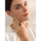 Yhpup PVD Plated Stone Stainless Steel Gold Color Wide Ring Summer Trendy Fashion Jewelry Accessories Bijoux