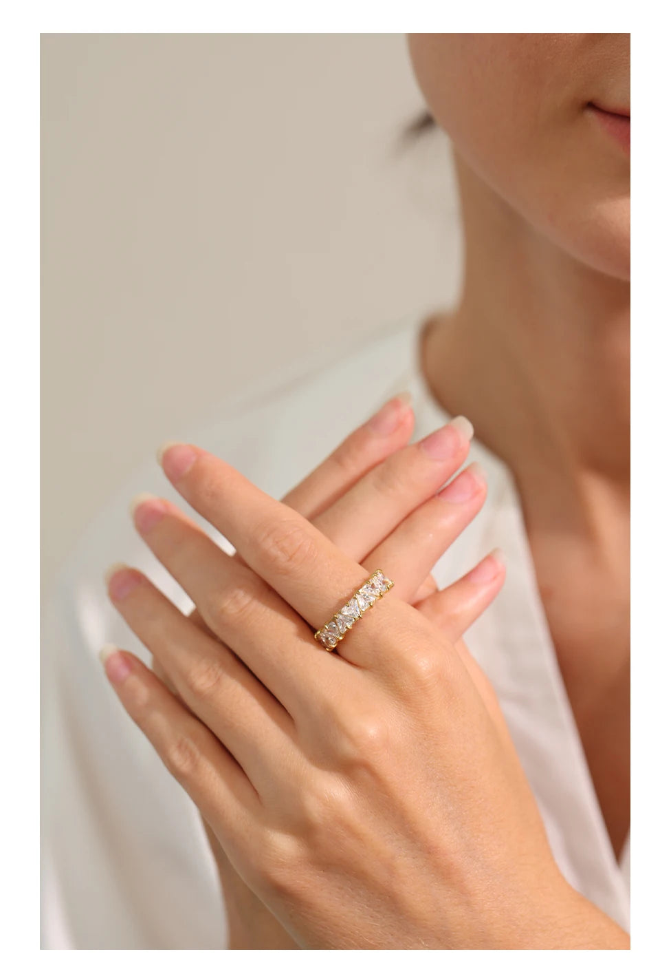 Yhpup Stainless Steel Delicate Bling Heart Cubic Zirconia Fashion Shiny Ring for Women High Quality Temperament Premium Jewelry