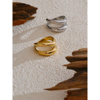 Yhpup 6789# Stainless Steel Metal Double Layer Geometric Cast High Quality Ring Water Resistant Texture Fashion Daily Jewelry