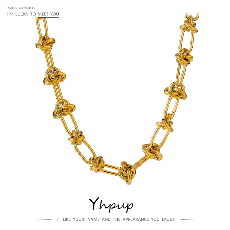 Yhpup Stainless Steel Chains Necklaces for Women Statement Golden Texture Collar 18K Plate Charm Jewelry бежутерия женская колье