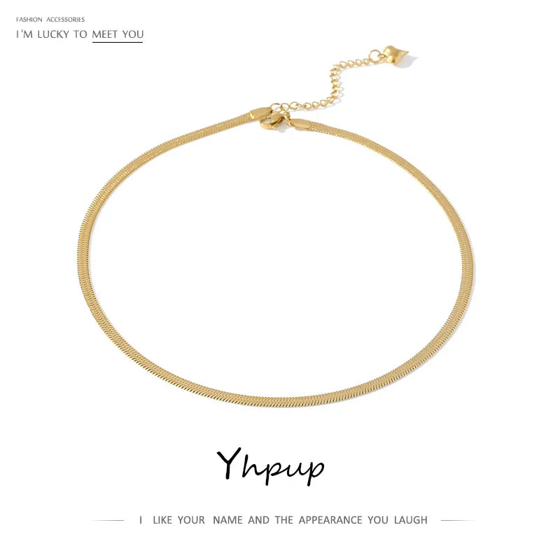 Yhpup Charm New Geometric Snake Chain Necklace Trendy Stainless Steel Jewelry Golden Metal Texture брелок Women Waterproof Gift