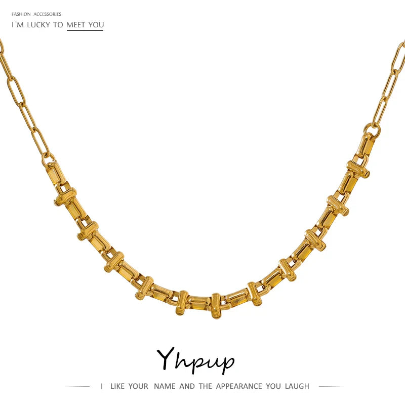Yhpup New Metal 18 K Plated Short Chain Choker Necklace for Women Gold Stainless Steel Jewelry Joyería Acero Inoxidable Mujer