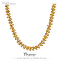 Yhpup Stainless Steel Leaf Necklace Minimalist Metal Texture Women Collar Necklace joyería acero inoxidable mujer Party Gift
