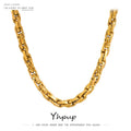 Yhpup Stainless Steel Chain Necklace New Metal Texture 18 K Plated Fashion Necklace Waterproof Jewelry Bijoux Femme Girls Gift