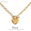 Yhpup Romantic Heart Lock Pendant Stainless Steel Necklace for Women Temperament Metal Texture 18 K Plated Choker Charm Jewelry
