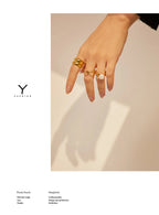 Yhpup Elegant Shell Pearl Ring Fashion Gold Stainless Steel Metal Texture 18 K Plated Geometric Charm Jewelry Women Engagement