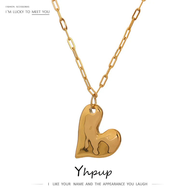 Yhpup Golden Heart Pendant Necklace Trendy Stainless Steel Chain Necklace Waterproof Collar Jewelry цепочка на шею женская Gift