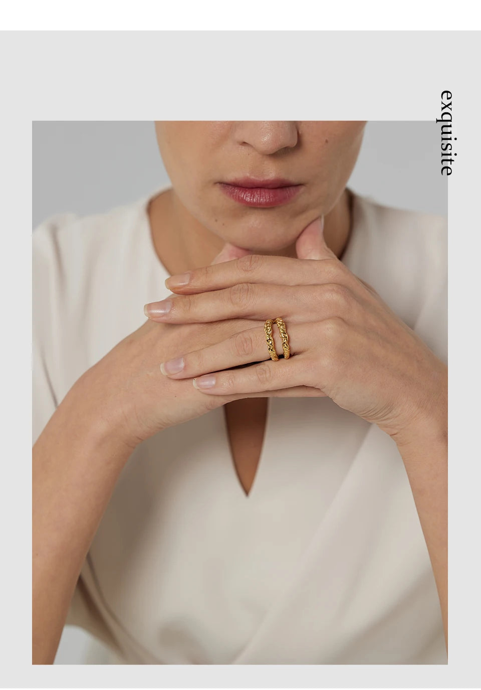 Yhpup Stainless Steel Round Rings For Women Gold Texture Metal 18 K Plated Statement Trendy Jewelry Bagues Pour Femme Gift