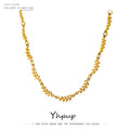 Yhpup Fashion Leaves Chain Stainless Steel Necklace for Women Charm 18 K Metal Collar Statement Necklace бижутерия для женщин