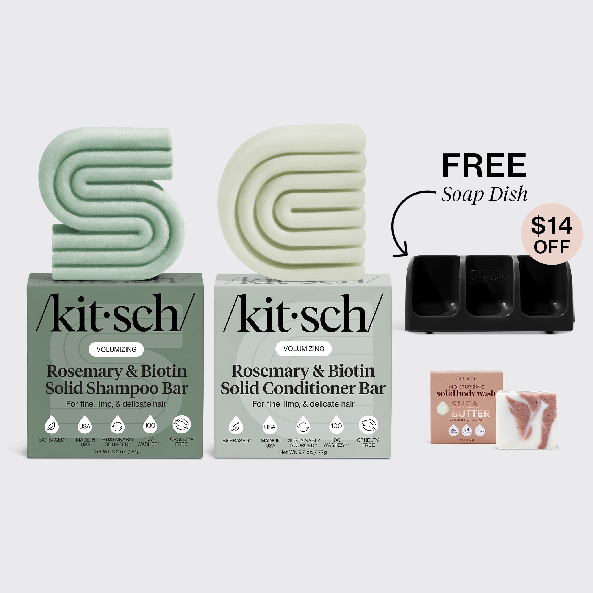 Volumizing Rosemary Black Self Draining Soap Dish Bundle