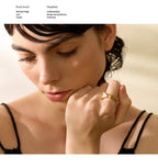Yhpup Shell Acrylic Heart Stainless Steel Stylish Ring for Women Charms Metal Texture Waterproof Golden Jewelry Gala Gift