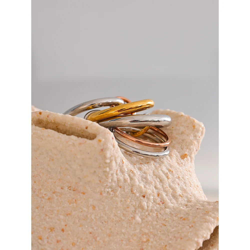 Yhpup Stainless Steel 3 Colors 5 Links Stacked Rings PVD Real Gold Plated Jewelry for Women