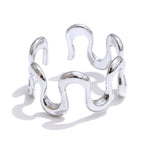 Yhpup Minimalist Stainless Steel Metal Irregular Open Adjustable Ring for Women Rust Proof Distinctive Jewelry 2025