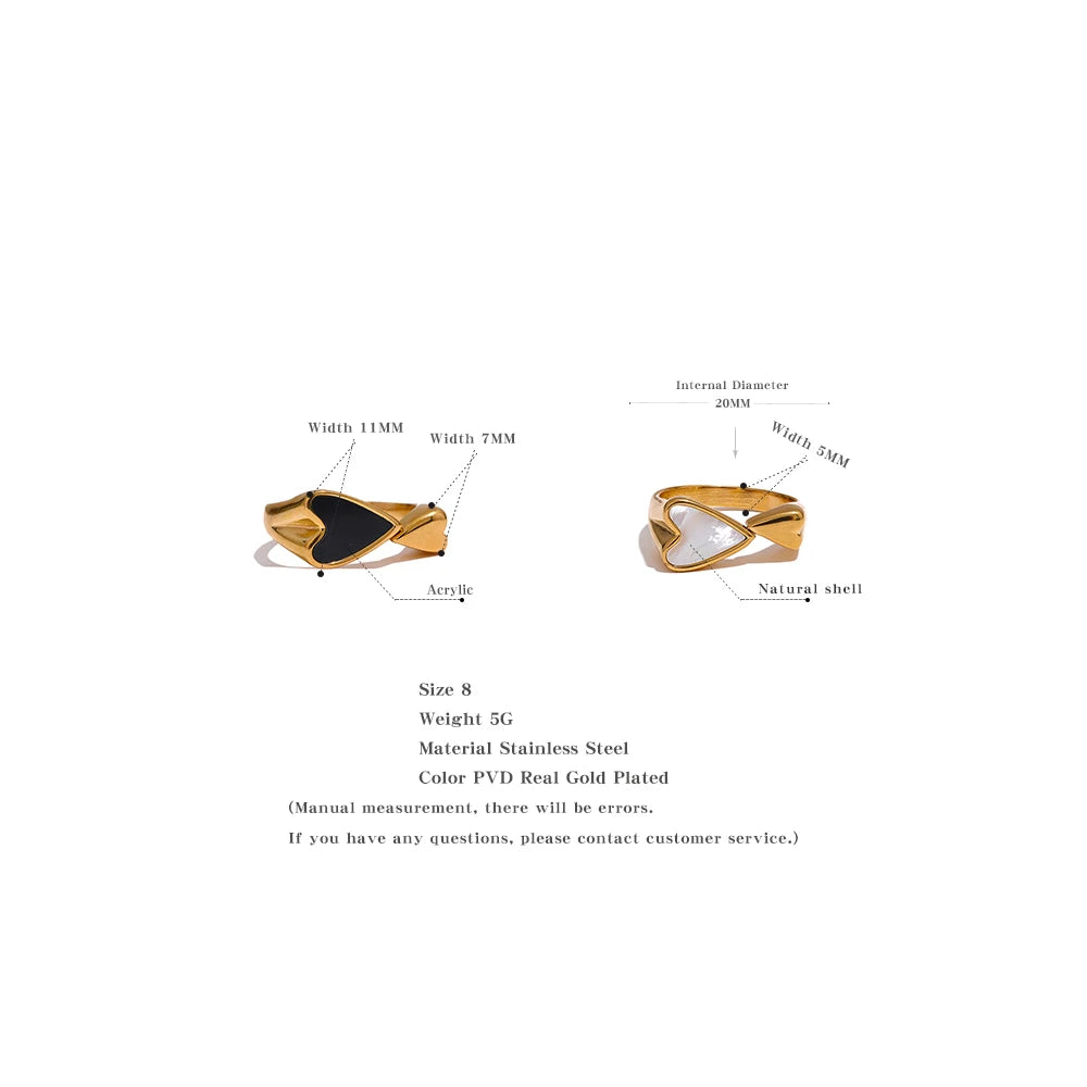 Yhpup Shell Acrylic Heart Stainless Steel Stylish Ring for Women Charms Metal Texture Waterproof Golden Jewelry Gala Gift