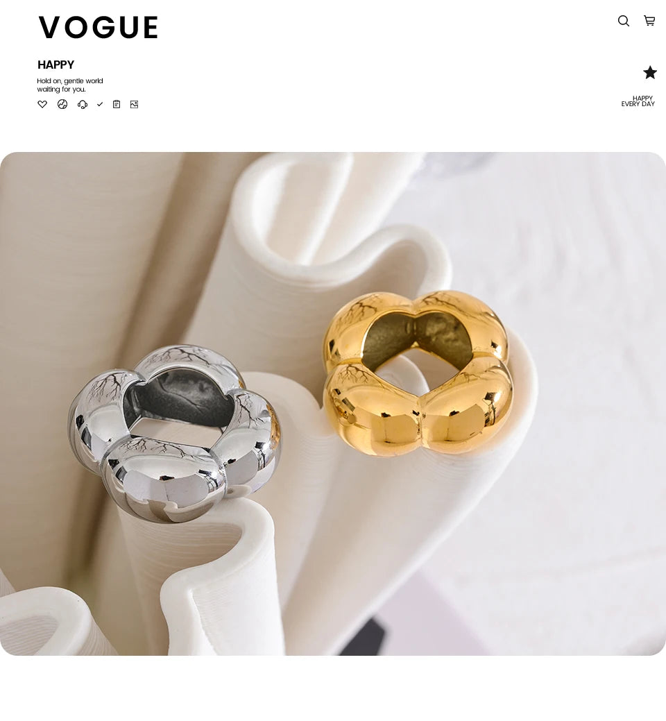 Yhpup 316l Stainless Steel Flower Hollow Big Fashion Statement Ring Waterproof Texture Jewelry Attractive Women Bijoux Gift