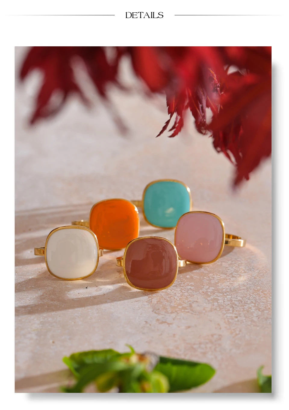 Yhpup Arrivals Candy Sweet Square Adjustable Ring 18K Golden PVD Plated Stainless Steel Summer Popular Charm Jewelry Gift