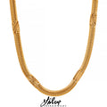 Yhpup Embossing Unique Flat Snake Chain Stainless Steel Fashion Collar Necklace Bracelet Jewelry Set 18K Gold Plated Chic Bijoux
