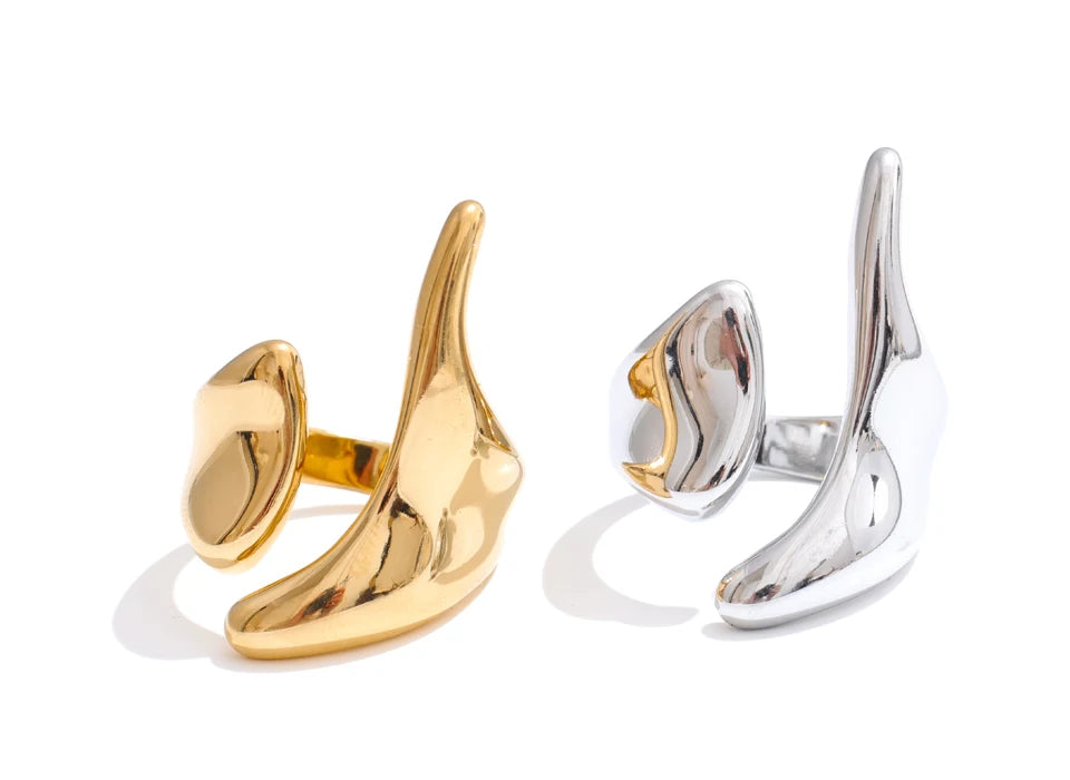 Yhpup New Casting PVD Plated Stainless Steel Metal Geometric Adjustable Creative Ring Women Daily Fashion Jewelry Accessories