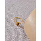 Yhpup Fashion Natural Stone Stainless Steel Oval Thin Chic Ring Women 18K PVD Plated Waterproof Jewelry Accessories Gift
