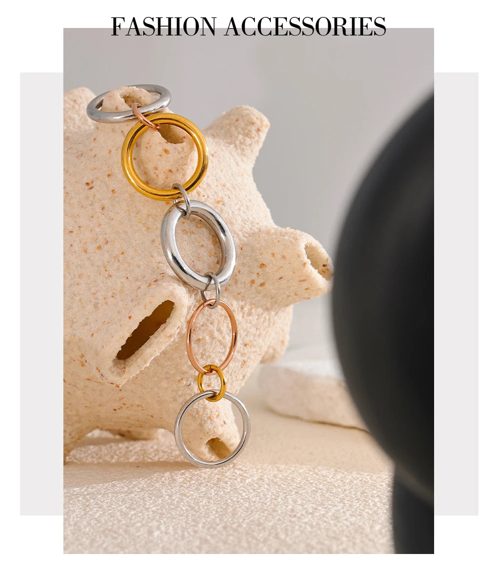 Yhpup Stainless Steel 3 Colors 5 Links Stacked Rings PVD Real Gold Plated Jewelry for Women