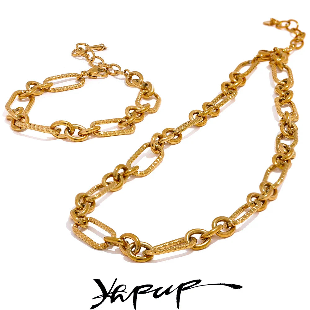 Yhpup Waterproof Stainless Steel Metal Handmade Neck Chain Necklace Bracelet for Women Statement Fashion Jewelry PVD Plated