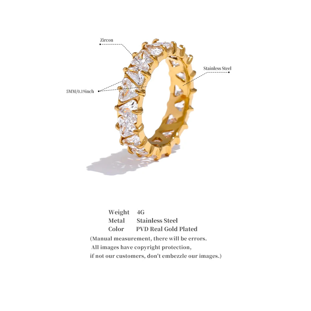 Yhpup Stainless Steel Delicate Bling Heart Cubic Zirconia Fashion Shiny Ring for Women High Quality Temperament Premium Jewelry
