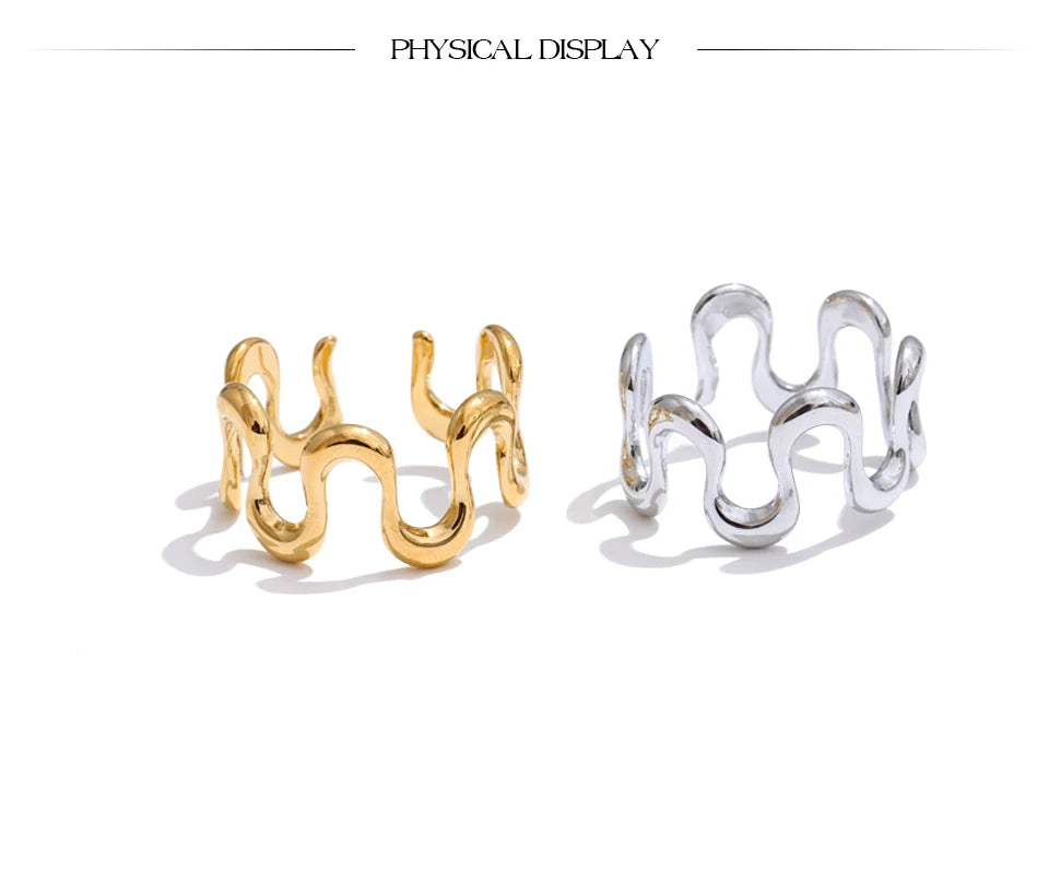 Yhpup Minimalist Stainless Steel Metal Irregular Open Adjustable Ring for Women Rust Proof Distinctive Jewelry 2025