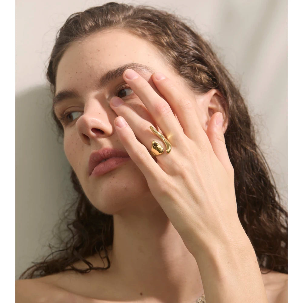 Yhpup New Casting PVD Plated Stainless Steel Metal Geometric Adjustable Creative Ring Women Daily Fashion Jewelry Accessories