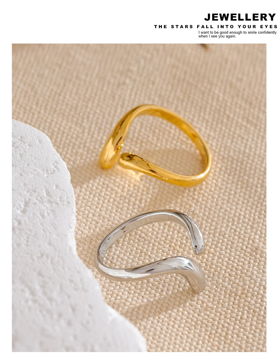 Yhpup Minimalist New Style Stainless Steel Open Chic Adjustable Ring Fashion Thin Finger Korean High Quality Jewelry 18K Golden