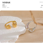 Yhpup Stainless Steel High Quality Minimalist Daily Smooth Fashion Open Adjustable Ring Waterproof Electroplated Cast Jewelry