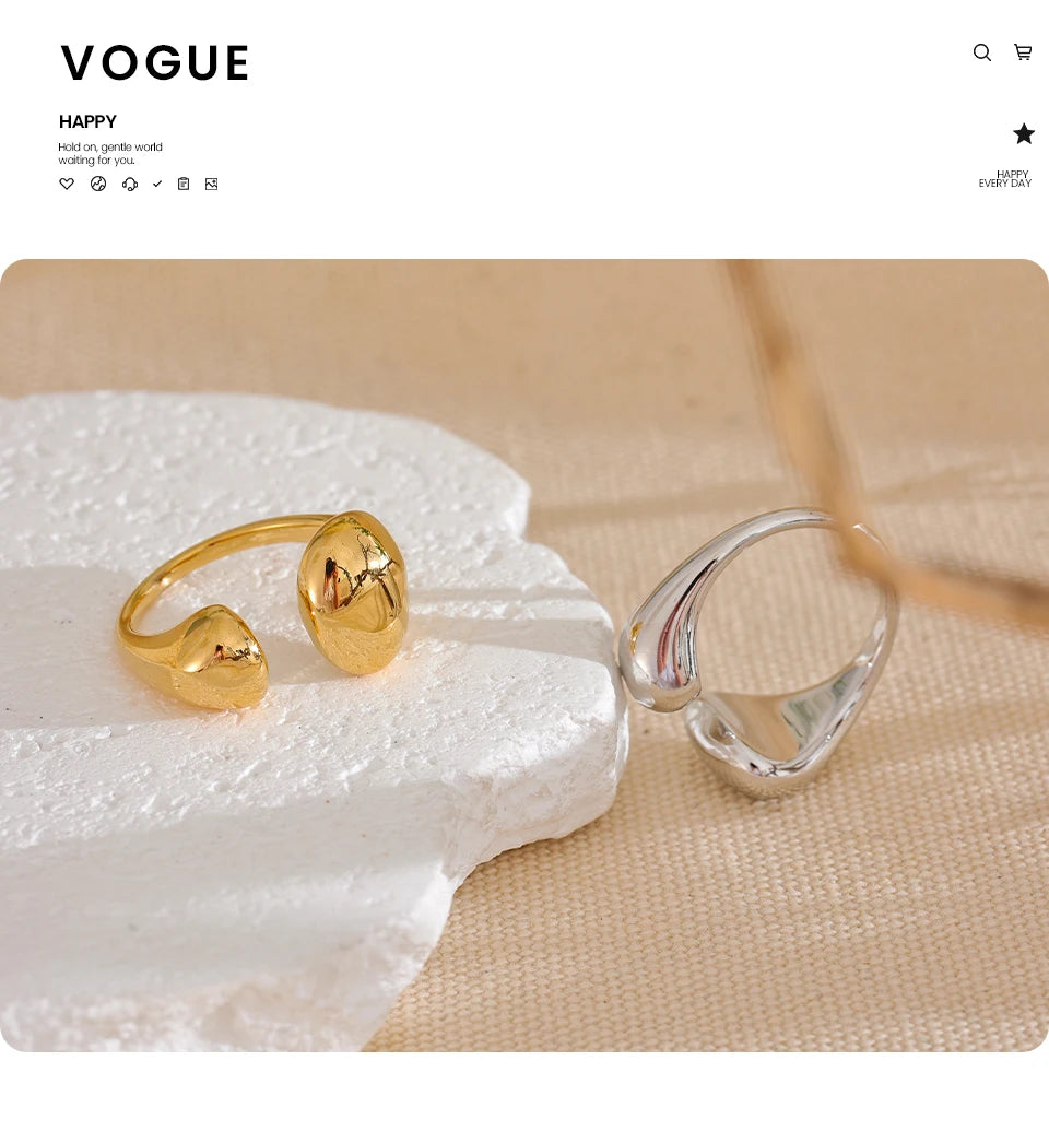 Yhpup Stainless Steel High Quality Minimalist Daily Smooth Fashion Open Adjustable Ring Waterproof Electroplated Cast Jewelry