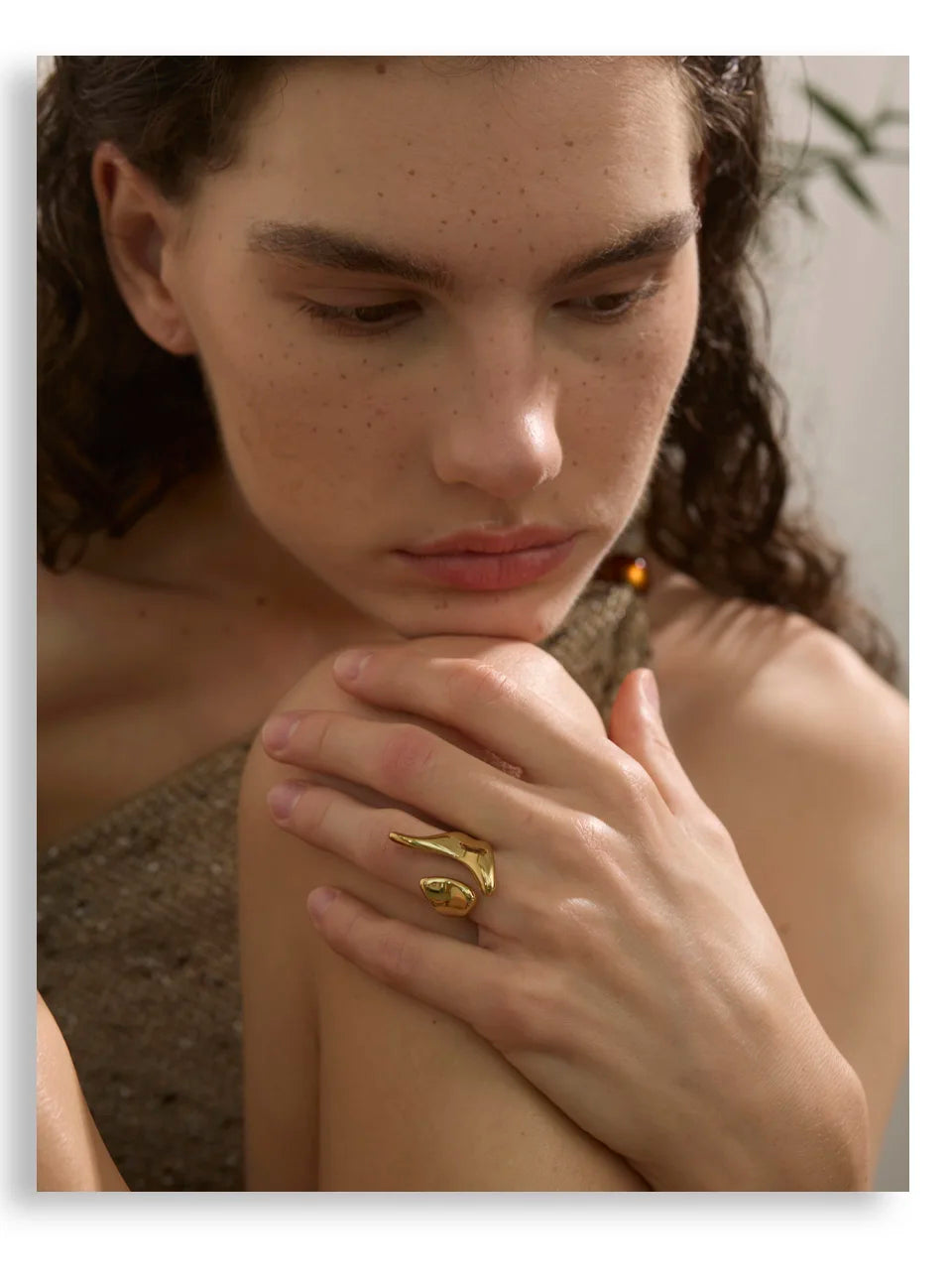 Yhpup New Casting PVD Plated Stainless Steel Metal Geometric Adjustable Creative Ring Women Daily Fashion Jewelry Accessories