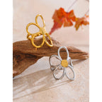 Yhpup Trendy Stainless Steel Metal Flower Adjustable Fashion Finger Ring Rust Proof Attractive Daily Jewelry Accessories Gift