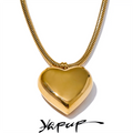 Yhpup Thicker Stainless Steel Heart Hollow Love Smooth Pendant Necklace Gold Platinum Color High Quality Neck Jewelry Women Gift