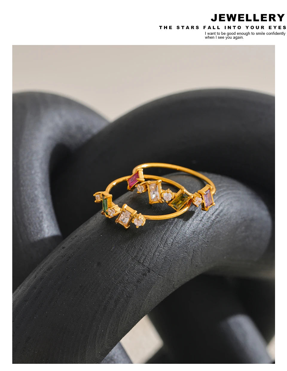 Yhpup Chic Bling Colorful Cubic Zirconia Thin Fashion Ring Waterproof Stainless Steel Trendy Exquisite Finger CZ Jewelry