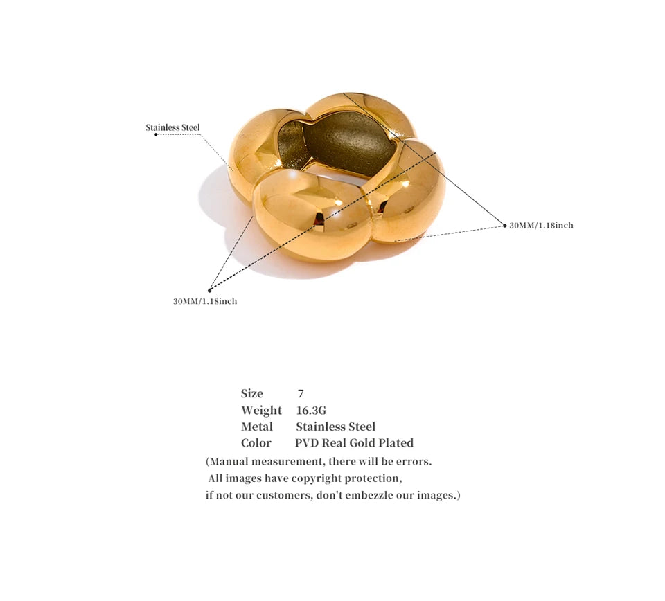 Yhpup 316l Stainless Steel Flower Hollow Big Fashion Statement Ring Waterproof Texture Jewelry Attractive Women Bijoux Gift