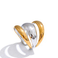 Yhpup Arrivals Glossy Stainless Steel Layered Hollow Open Ring for Women Distinctive Geometric Attractive Jewelry