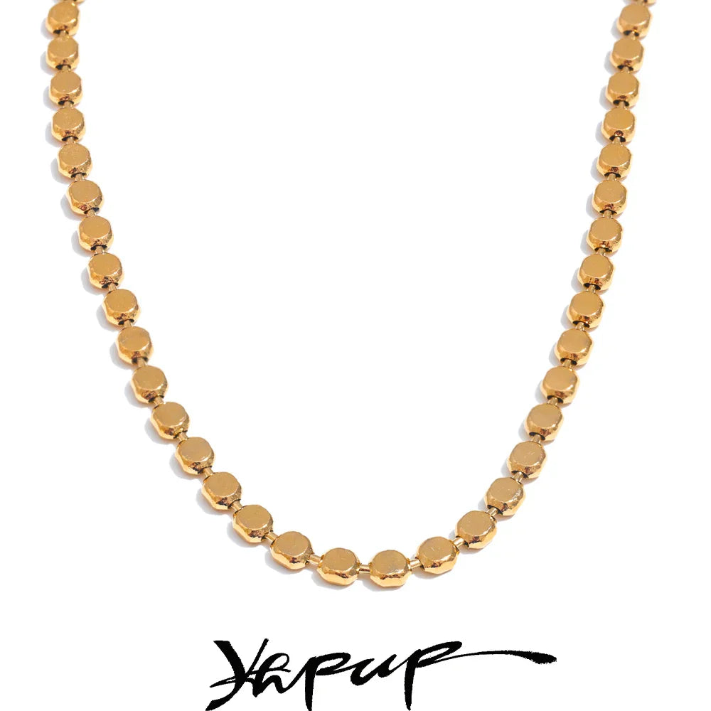 Yhpup Exquisite Stainless Steel Bright Square Chain Collar Necklace New Style 18K Real Gold Plated Daily Fashion Jewelry