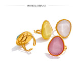 Yhpup Exquisite Candy Multi-Color White Pink Blue Yellow Resin Adjustable Ring Gold Color Stainless Steel Summer Jewelry Gift