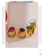 Yhpup PVD Plated Stone Stainless Steel Gold Color Wide Ring Summer Trendy Fashion Jewelry Accessories Bijoux