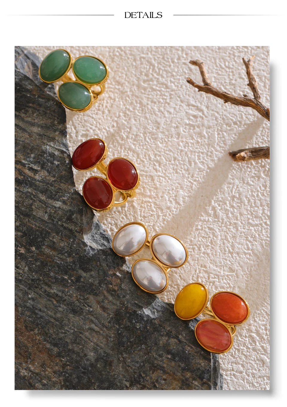 Yhpup Natural Aventurine Agate Stone Shell Pearl Flower Adjustable Ring Fashion Stainless Steel Charm Finger Jewelry Accessories