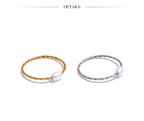 Yhpup Trendy Stainless Steel Natural Pearl Thin Finger Ring for Women Summer Versatile Daily Jewelry Accessories Gift