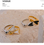 Yhpup Shell Acrylic Heart Stainless Steel Stylish Ring for Women Charms Metal Texture Waterproof Golden Jewelry Gala Gift