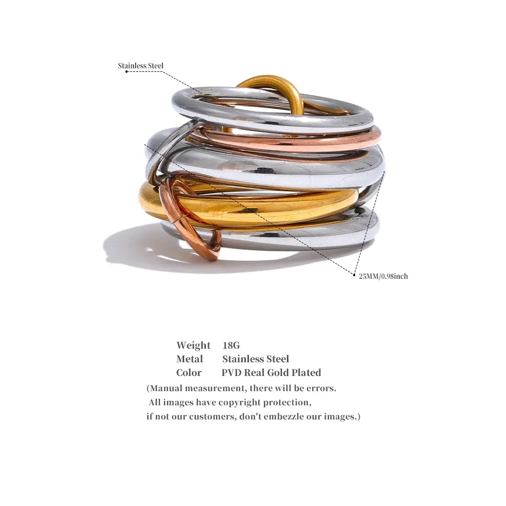 Yhpup Stainless Steel 3 Colors 5 Links Stacked Rings PVD Real Gold Plated Jewelry for Women