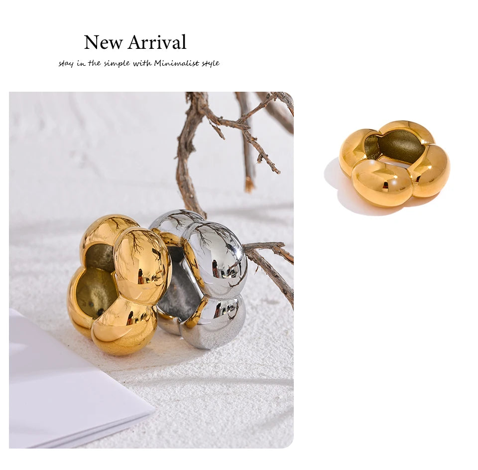 Yhpup 316l Stainless Steel Flower Hollow Big Fashion Statement Ring Waterproof Texture Jewelry Attractive Women Bijoux Gift