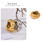 Yhpup 316l Stainless Steel Flower Hollow Big Fashion Statement Ring Waterproof Texture Jewelry Attractive Women Bijoux Gift