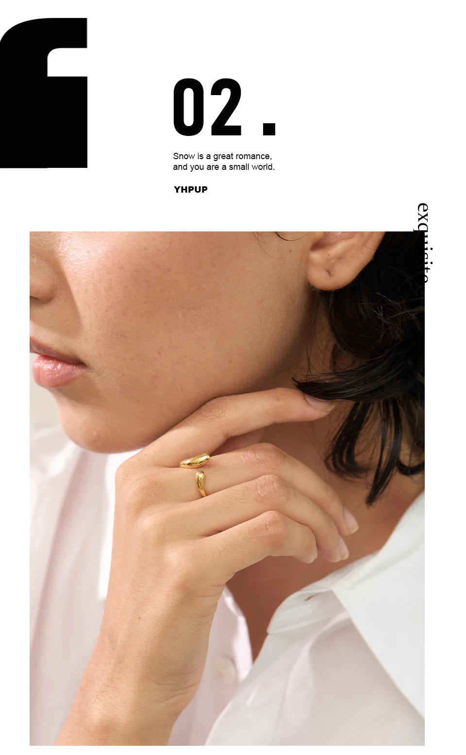 Yhpup Minimalist New Style Stainless Steel Open Chic Adjustable Ring Fashion Thin Finger Korean High Quality Jewelry 18K Golden