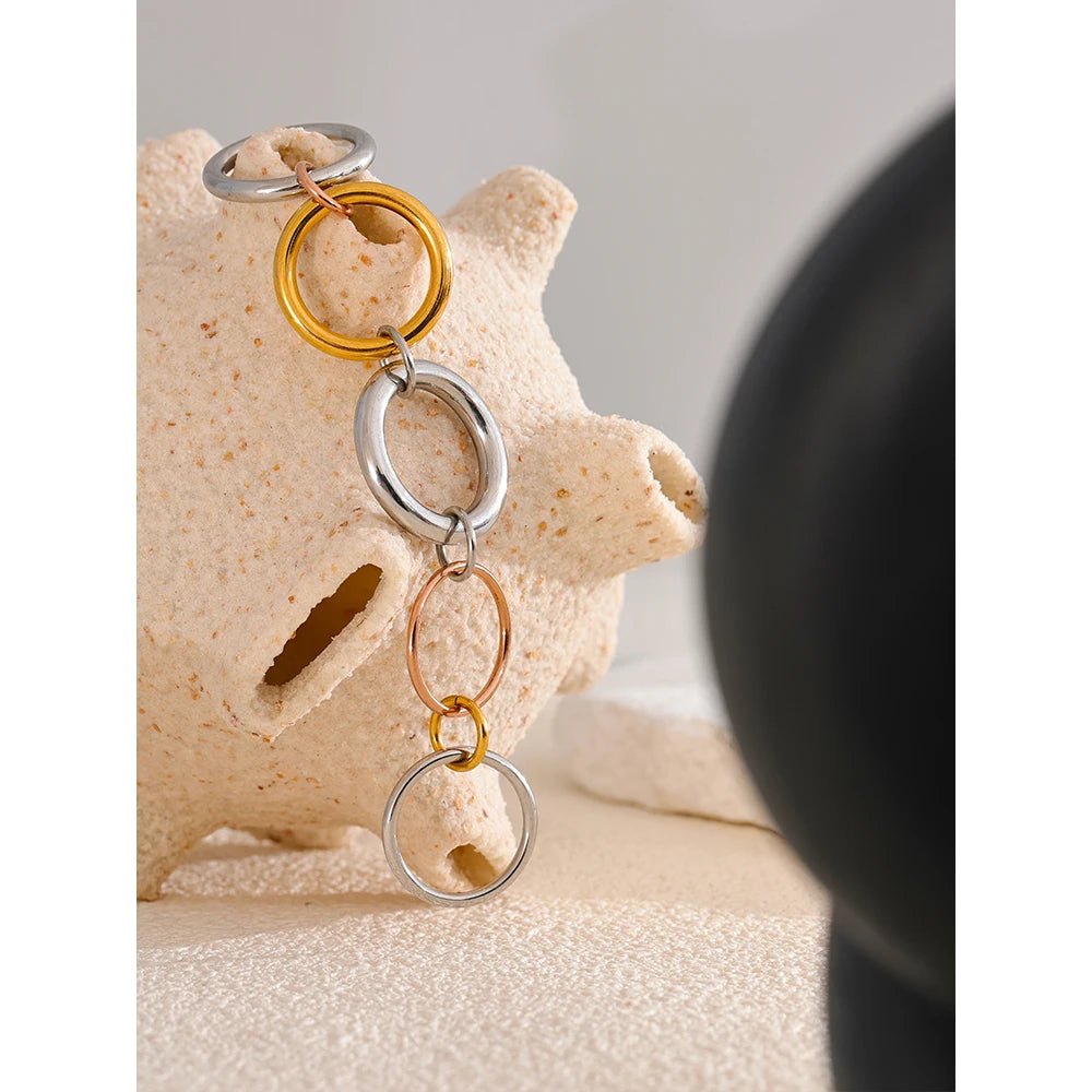 Yhpup Stainless Steel 3 Colors 5 Links Stacked Rings PVD Real Gold Plated Jewelry for Women
